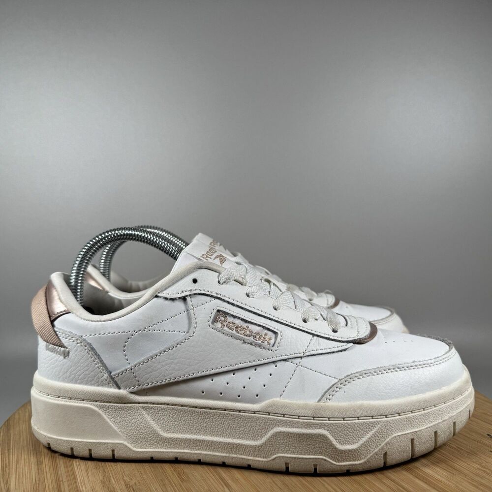 Reebok Women Tech G Geo Sneakers White Leather Platform Sz 8.5